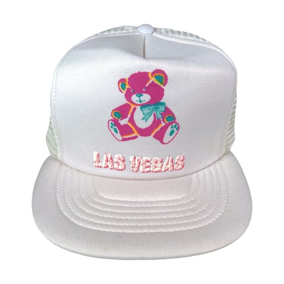 Vintage Las Vegas Teddy Bear Flat Bill Snapback Trucker Hat - Picture 1 of 9